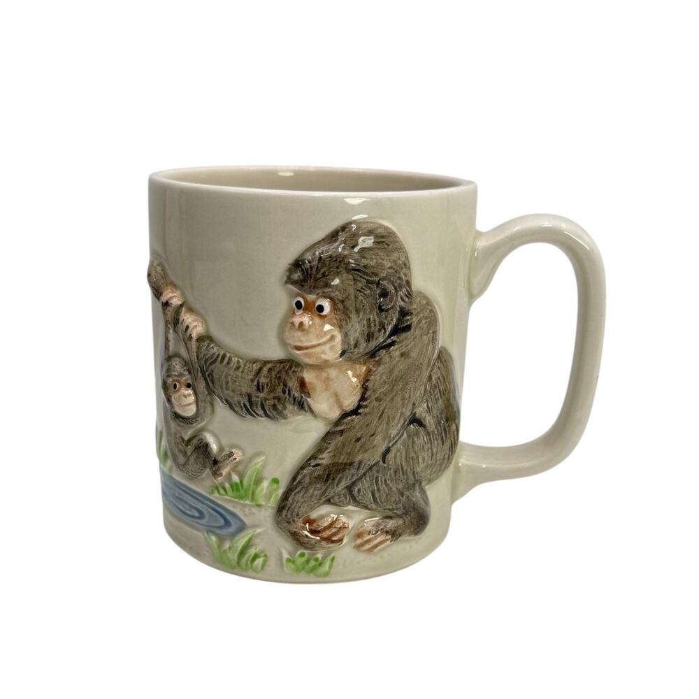 Vintage Otagiri Made In Japan Mug With Emblossed Monkey and Baby NOS